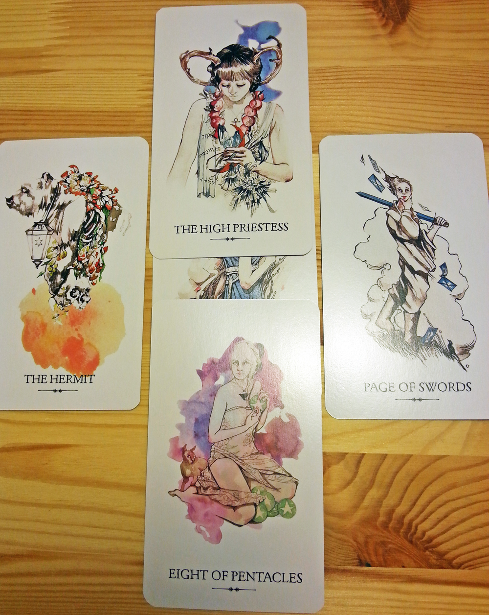 Four nutriments spread with the amazing Linestrider Tarot Deck.