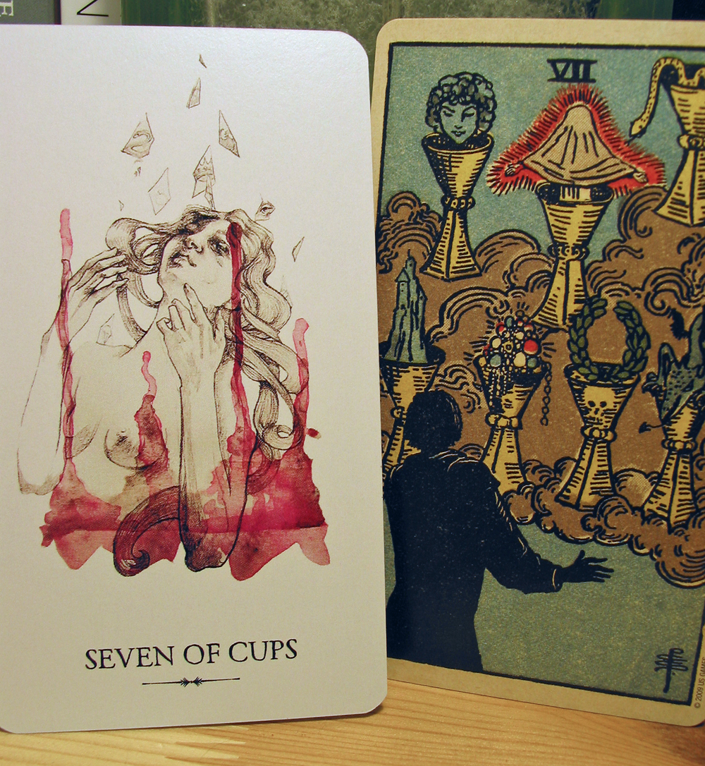 Seven of Cups. Linestrider Tarot and Smith-Waite Centennial Deck