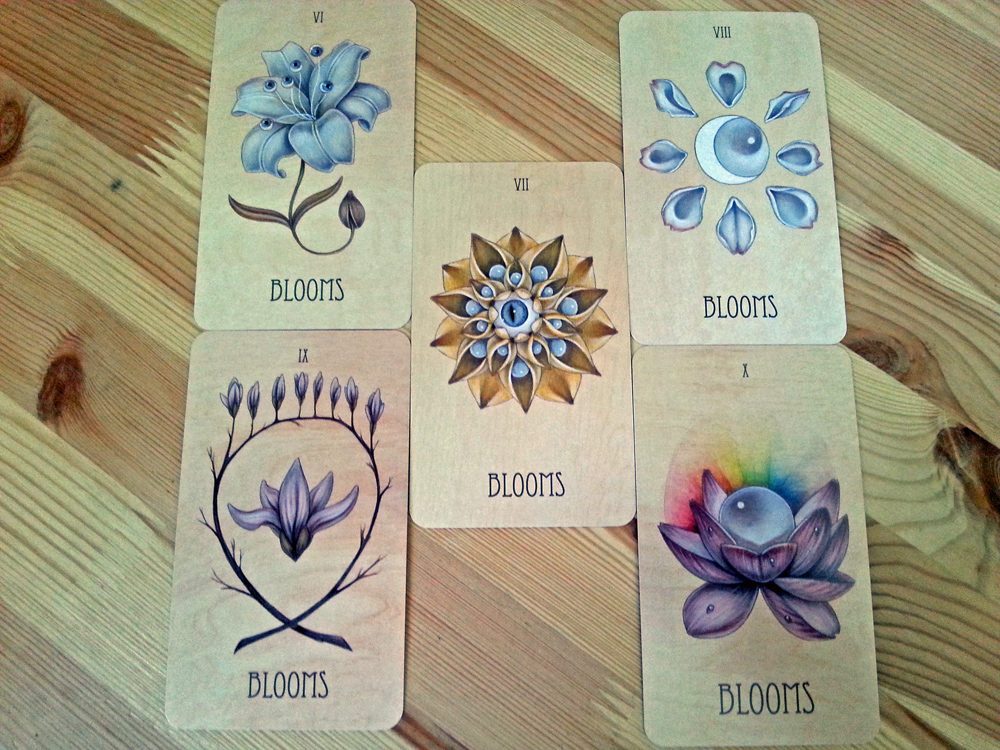 The Wooden Tarot: Suit of Blooms 6-10