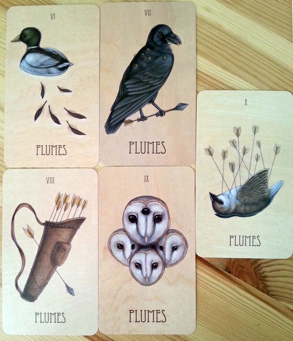 The Wooden Tarot: Suit of Plumes 6-10