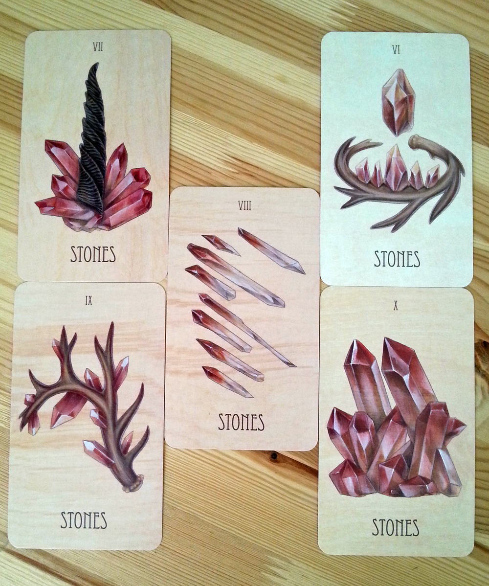 The Wooden Tarot: Suit of Stones 6-10